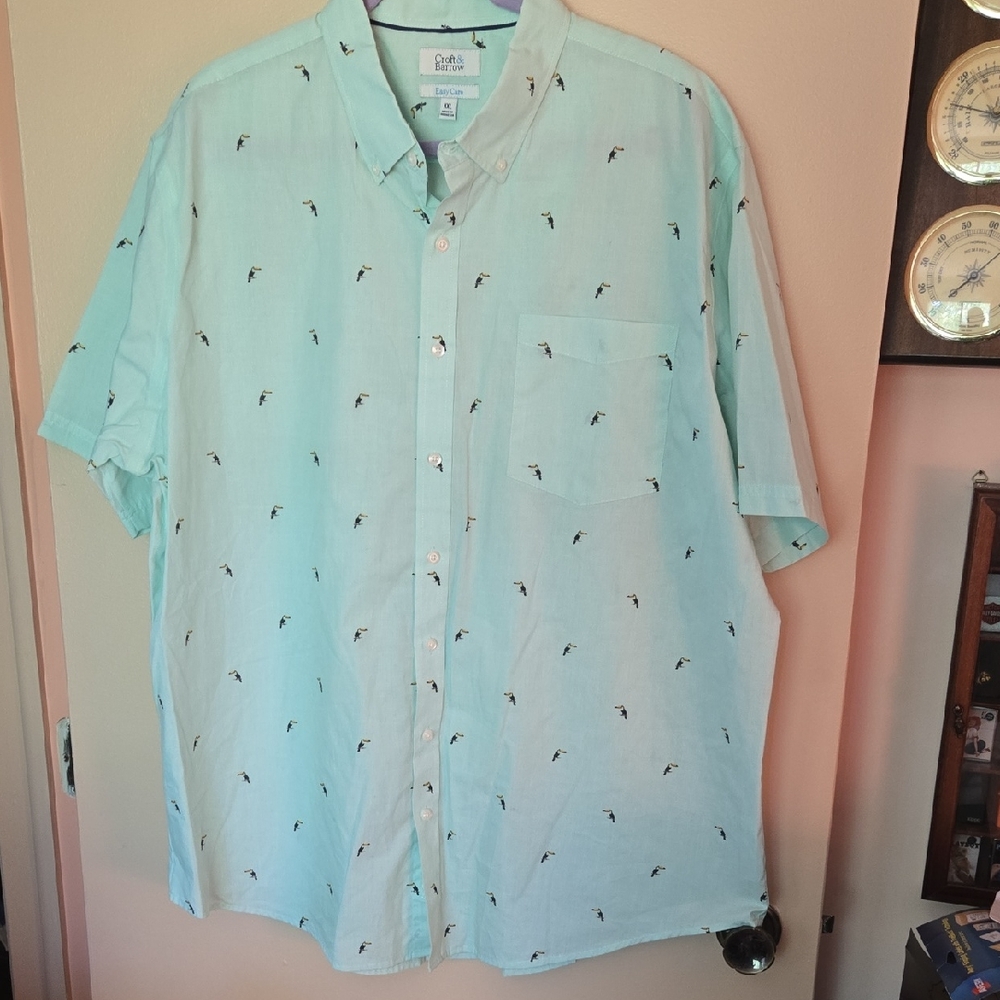 Croft & Burrow Blue Casual Button Down Shirt with Toucan Pattern XXL